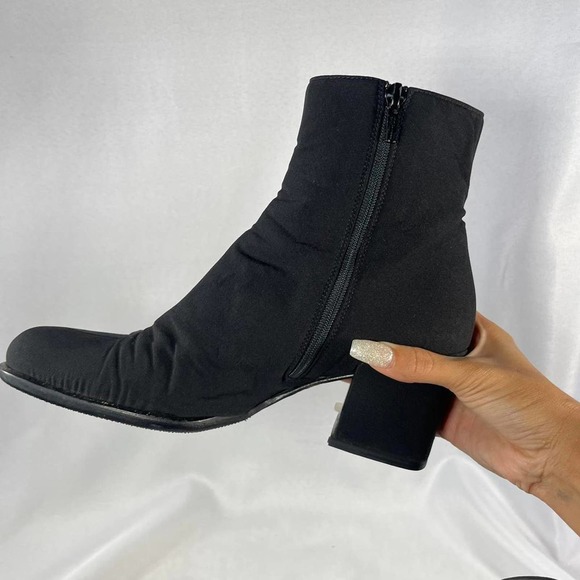 Authentic Black  Nylon Heeled Ankle Prada Boots size 37 1/2 - Picture 1 of 4